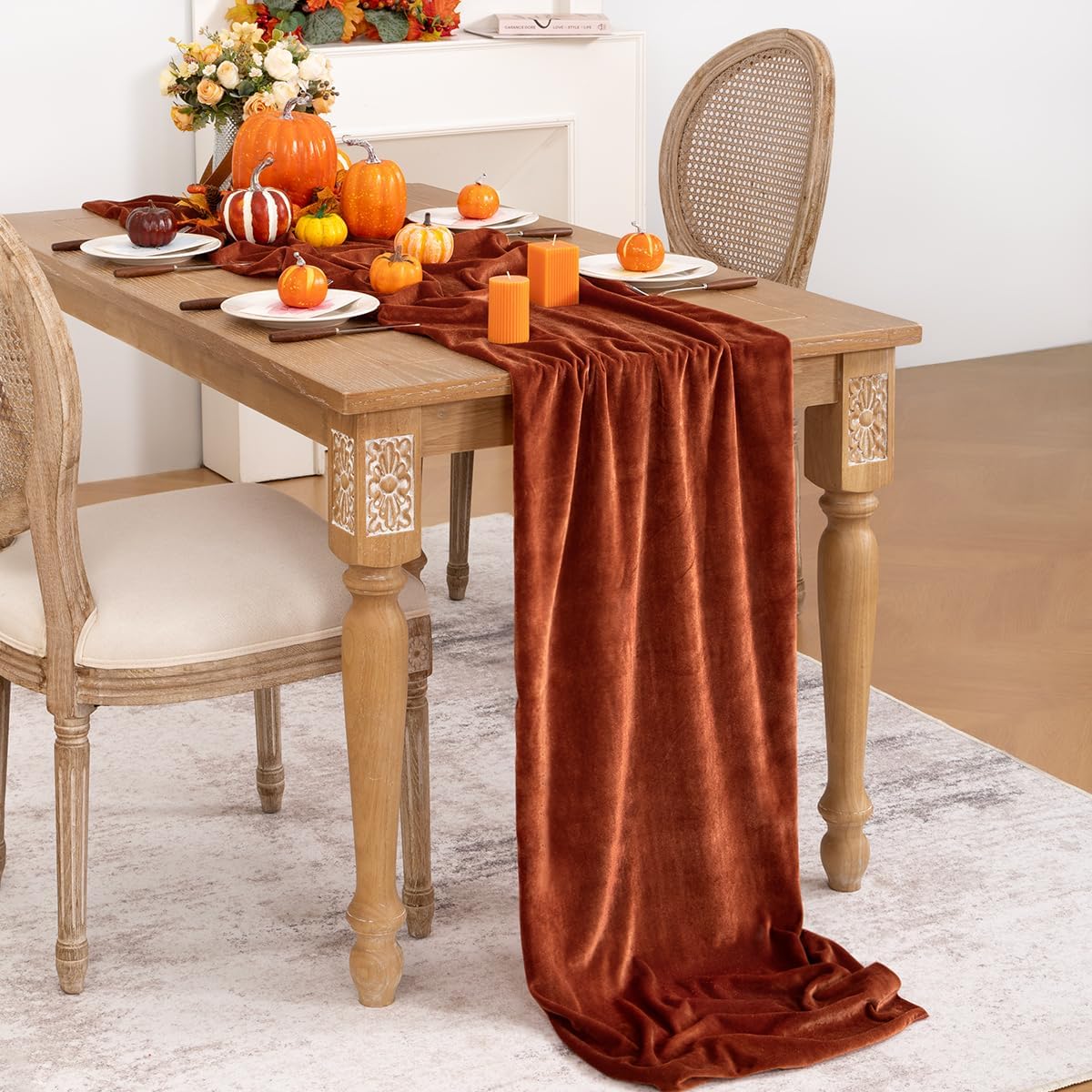 Terracotta Velvet Table Runner 3 Pack Fall Thanksgiving Burnt Orange Table Runners 20 x 120 Inch Luxurious Elegant Velvet Fabric Rust Red Decor for Christmas Dinner Wedding Bridal Baby Shower