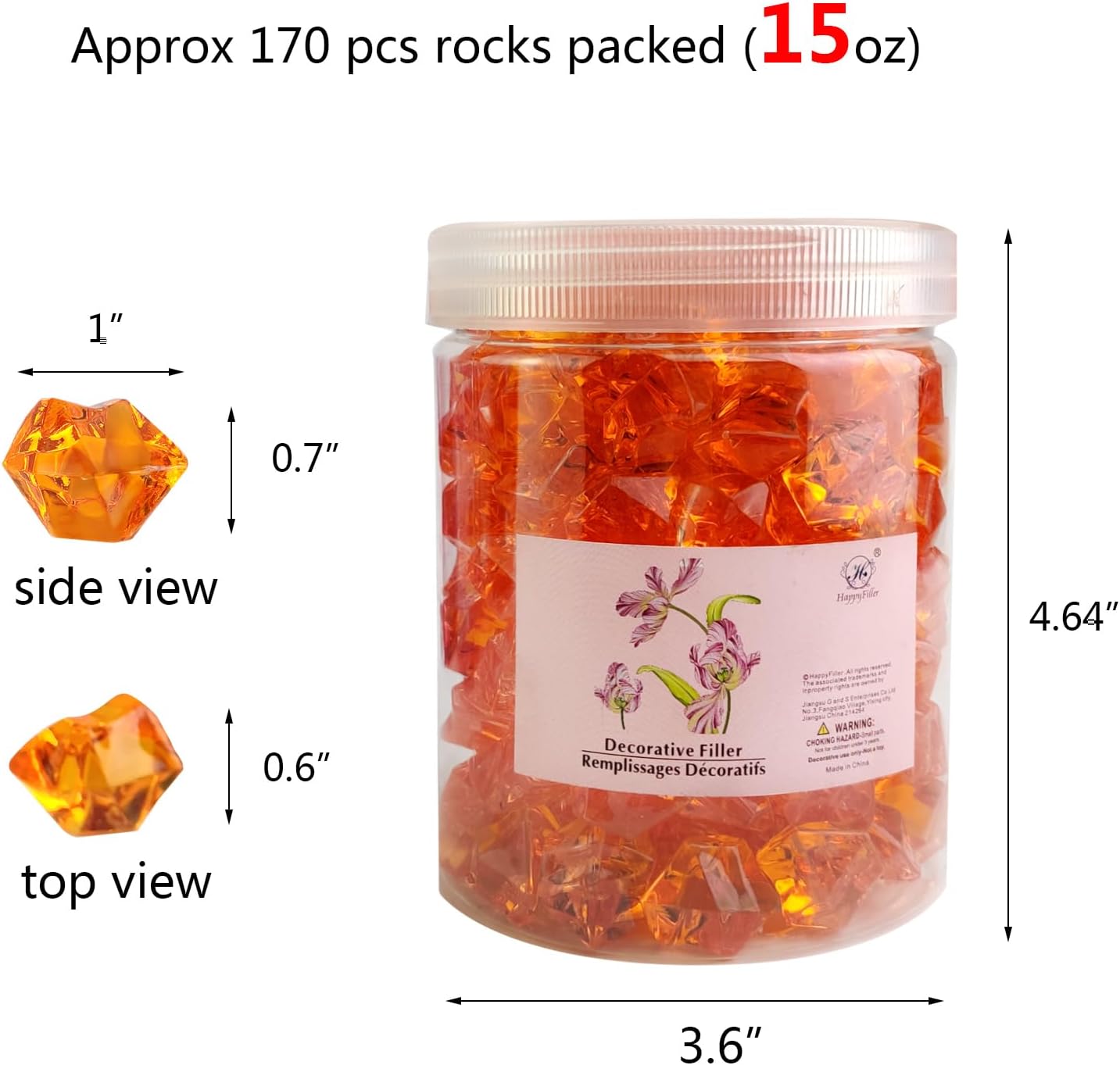 HappyFiller Fall Harvest Decor Orange Fake Ice Rocks Acrylic Chunks,Pirate Treasure Gems Stone,Vase Fillers,Resin Arts Crafts,Faux Crystal Dazzler,Centerpieces,Table Scatter,Home Decoration,14 OZ