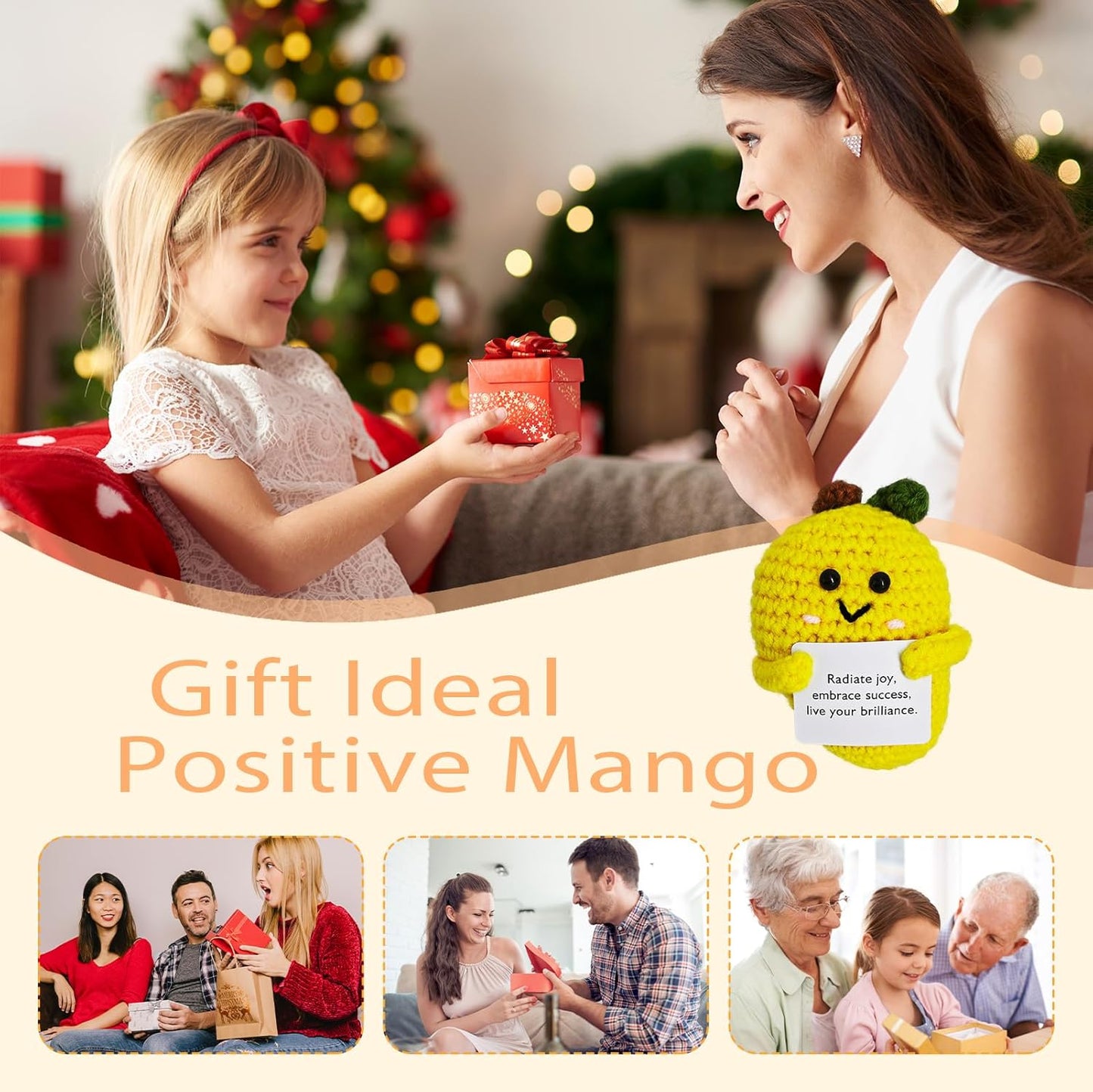 Crochet Emotional Support Mango-Handmade Mental Health Gifts for Friends,Family-Uplifting Gifts for Grandpa,Grandma Mom,Dad,Teens