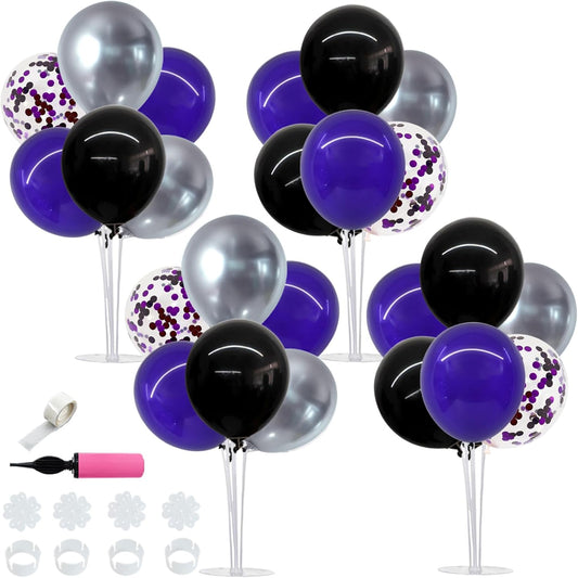 TONIFUL Halloween Balloons Black Silver Purple Confetti Balloons Stand Centerpiece Table Decorations for Birthday,Halloween Party Decoration Bar,Anniversary,Graduation Decoration 2025(4 Set)