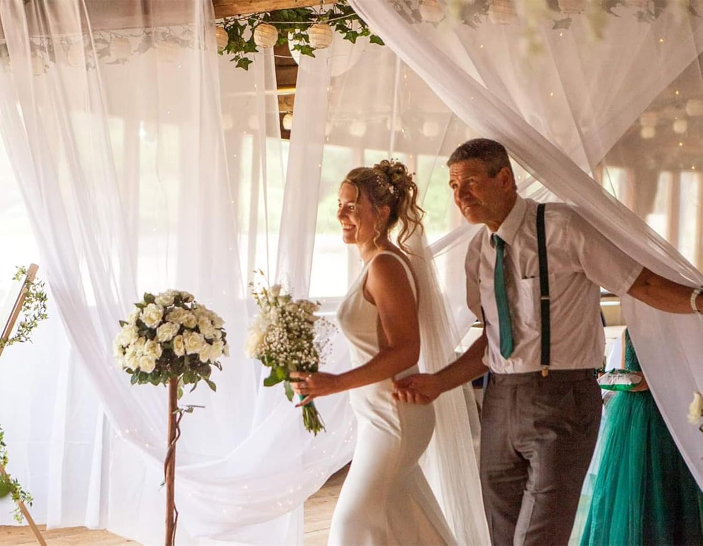 DUOBAO White Wedding Chiffon Ceiling 5x20FT Long Sheer Draping Fabric Photography Backdrops Soft Drapes Curtains for Weddings Arches Christmas Indoor Events, W 5' x L 20'-6 Panels, Snow