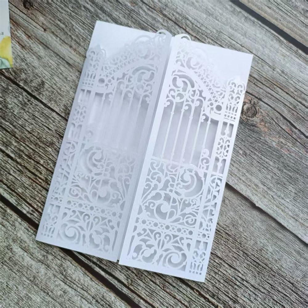 MillaSaw White Gate Invitation Card For Wedding Bridal Shower Valentine Birthday Party 25 Sets (white, 4.9"x7.1")