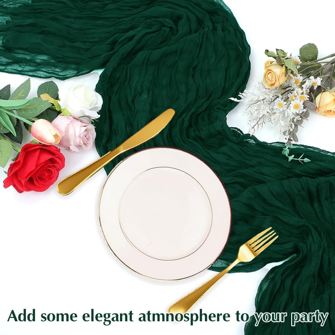 Blackish Green Cheesecloth Table Runner -21*120Inch Long Boho Wedding Table Decor, Rustic Gauze Fabric Runner for Bridal Showers, Baby Showers & Parties (Sheer, Lightweight, Wrinkled Design)