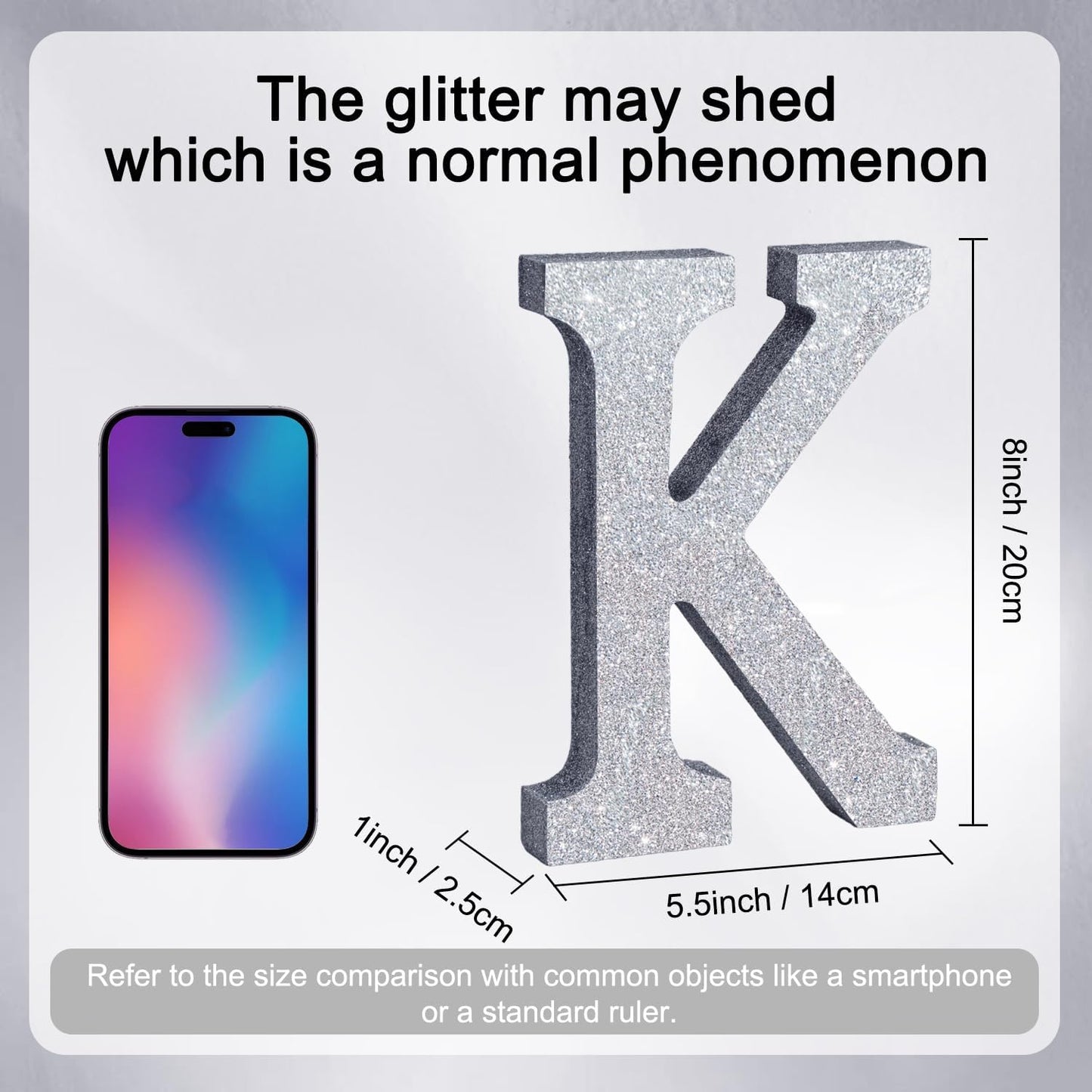 TONIFUL 8 Inch Silver Glitter Letter K Table Centerpiece A-Z Silver Birthday Party Decorations,Silver Alphabet K for Birthday,Chrismas,Graduation,Bridal Shower,Wedding,Anniversary Party Supplies