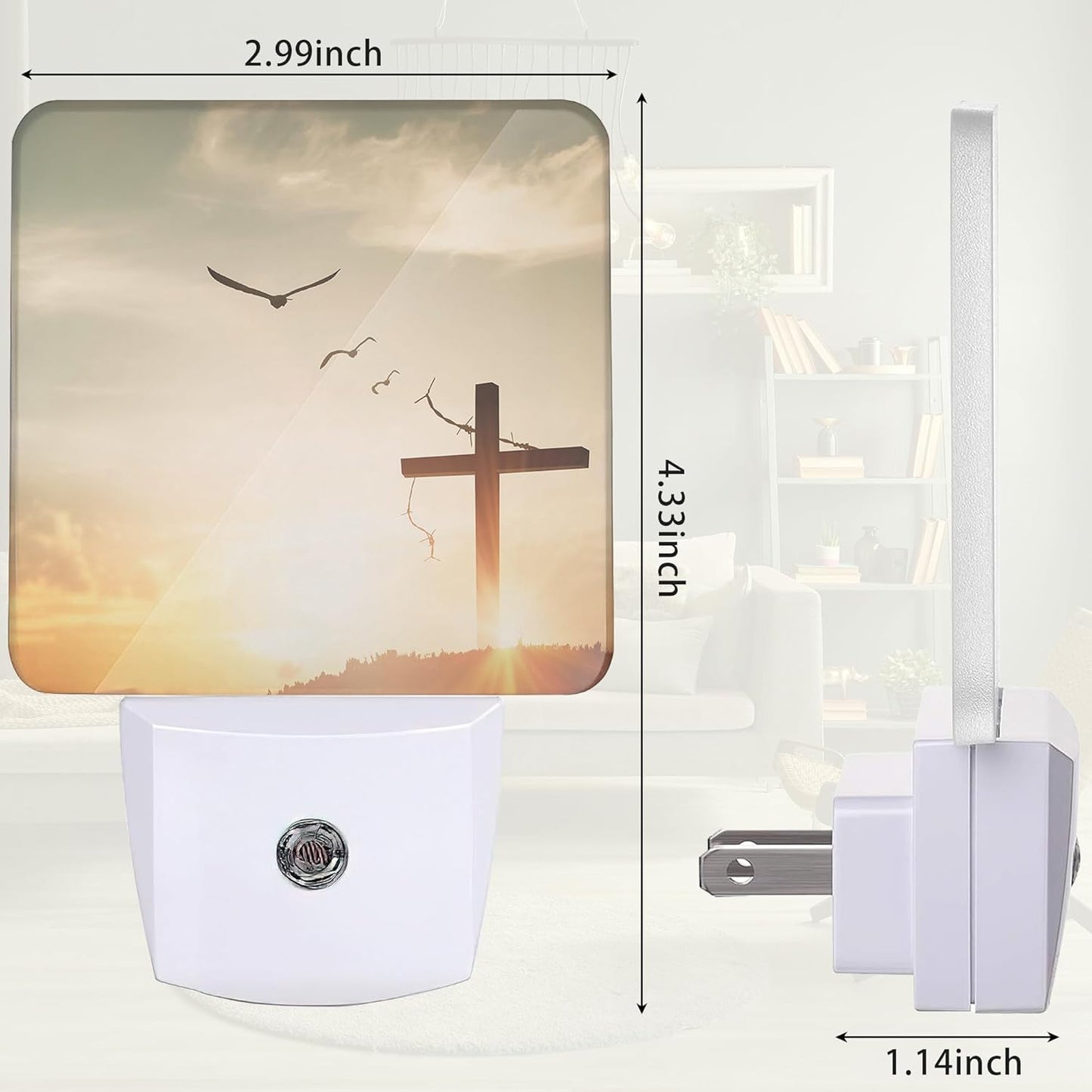 Cross Christian Sunrise Night Light, Crucifixion Night Light Plug into Wall with Dusk to Dawn Sensor, LED Lamp Energy Saving Lights for Men Women Boys Girls,Lamp for Bedroom Bathroom Hallway