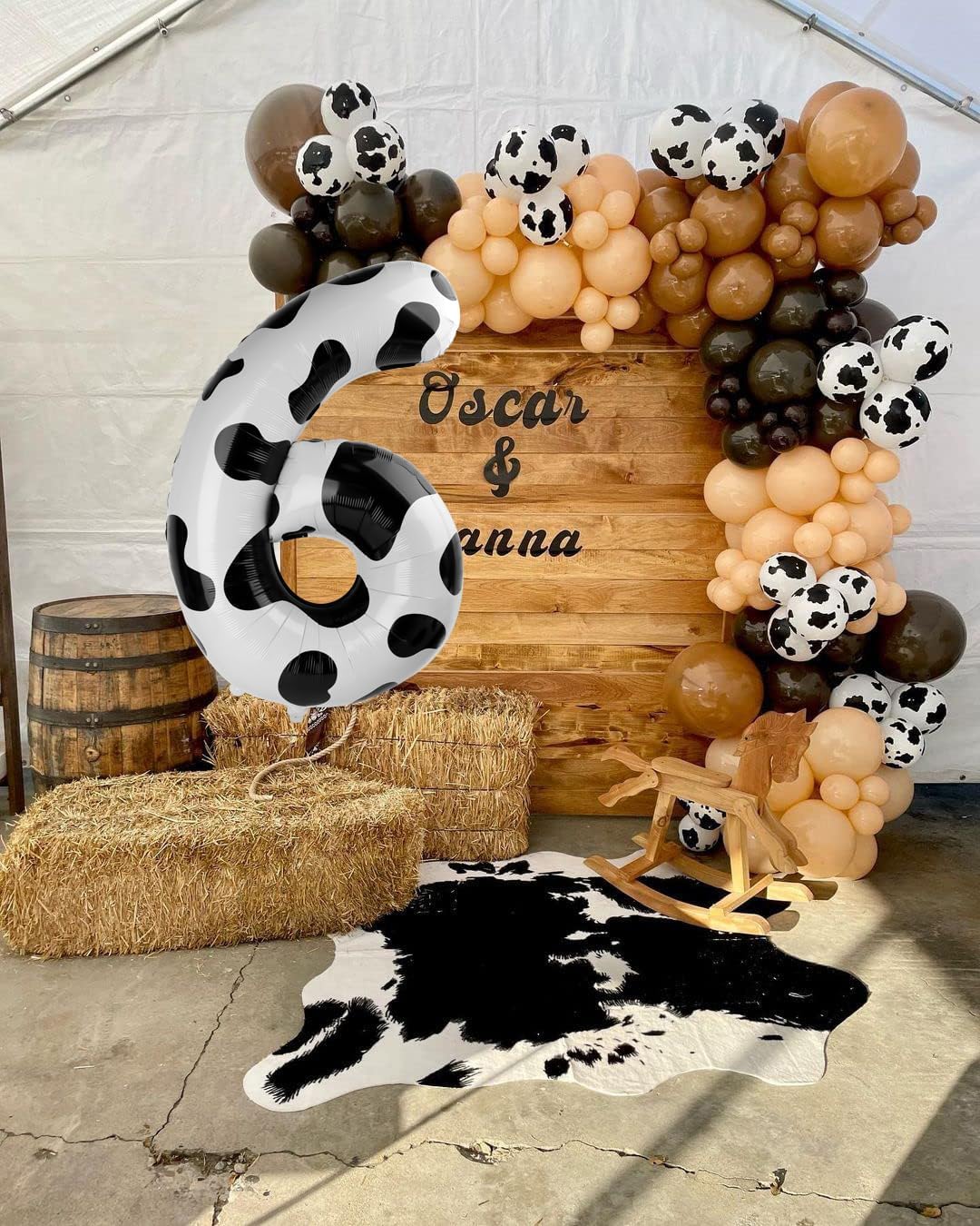 Cow Print Number Balloon Birthday Decorations, 40 inch Number balloon 0-9(Zero-Nine), Cow Balloon for Farm Birthday Party Supplies, Cow Themed birthday party Decorations (Number 6)