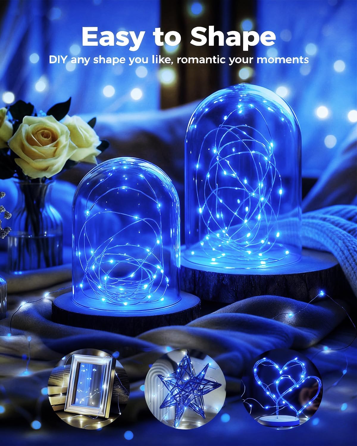 btfarm 12 Pack Fairy Lights Battery Operated, 7FT 20 LED Mini String Lights Waterproof Silver Wire for Mason Jars Centerpiece Table Crafts Bedroom Christmas Decoration, Blue