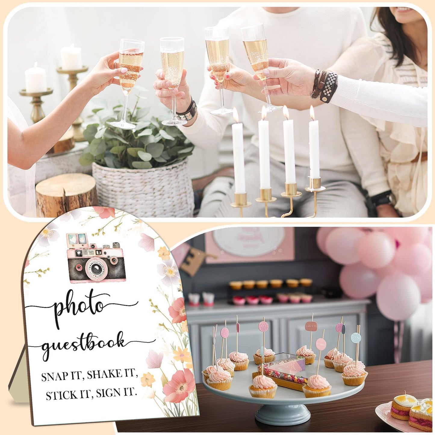 Wedding Photo Guestbook Desk Plaque, Floral Decor Party Welcome Sign, Bridal Shower Sign, Baby Shower Decoration Supplies, Wedding Shower Supplies, Reception Decor with Stand 8 * 10In