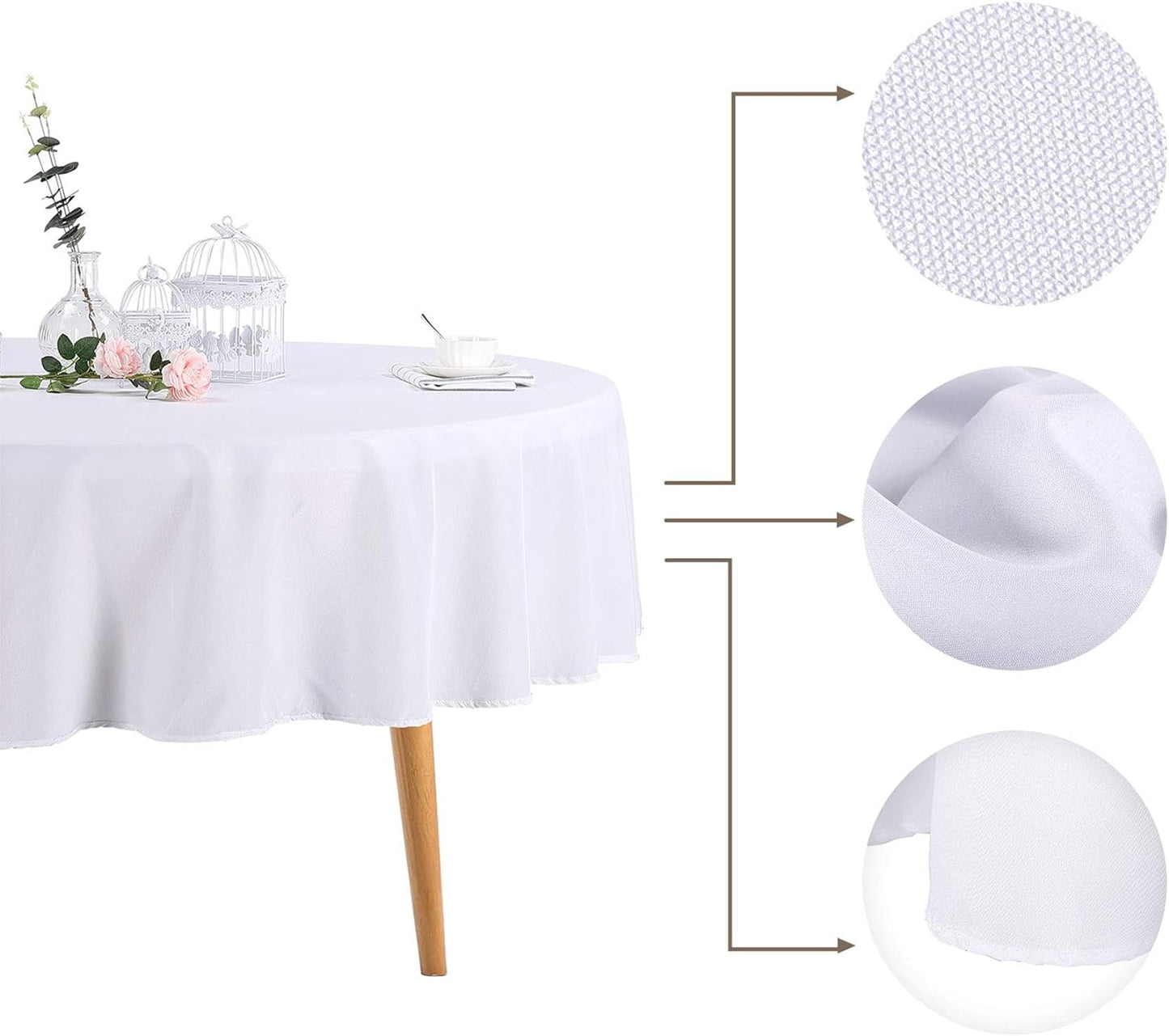 Ascoza 2pack 108 Inch White Round Tablecloth in Polyester Fabric for Wedding/Banquet/Restaurant/Parties