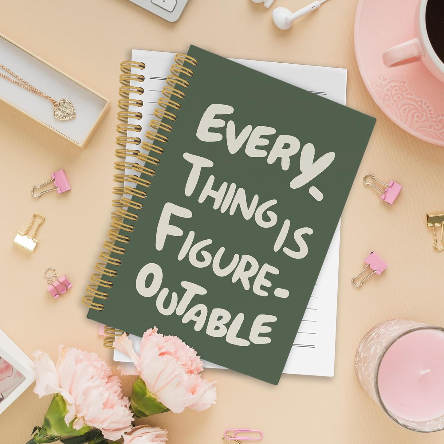 Everything is Figureoutable Spiral Notebook, Inspirational Journaling Notebooks for Counselling Therapy Office School, Motivational Hardcover Journals Gifts for Women, 160 Pages 5.5 x 8.3 Inch