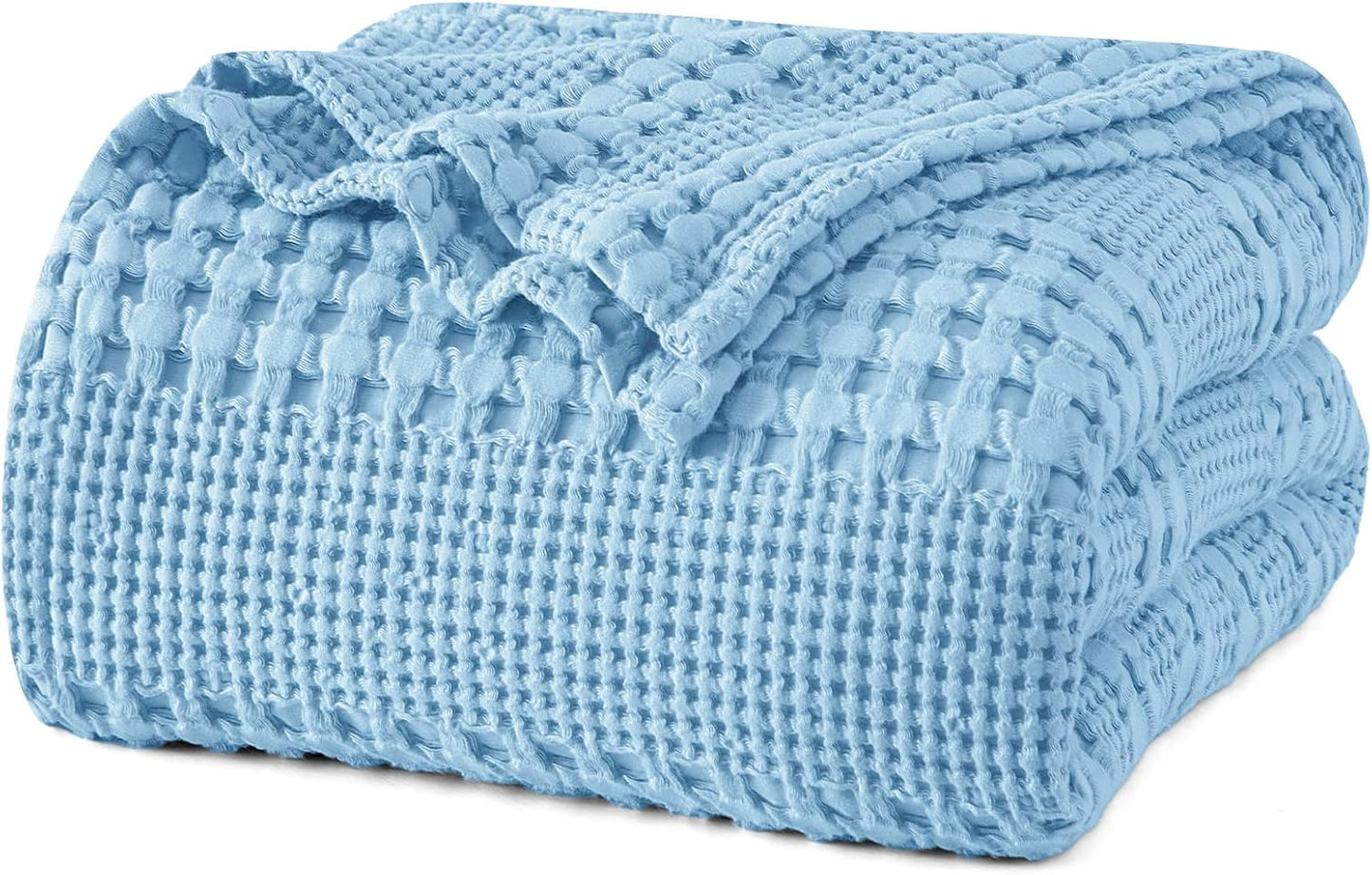 PHF 100% Cotton Waffle Weave Blanket King Size for Bed, Soft Lightweight & Breathable, All-Season Comfort, Luxury Aesthetic Woven Bedding for Home Decor, 108"x90", Sky Blue