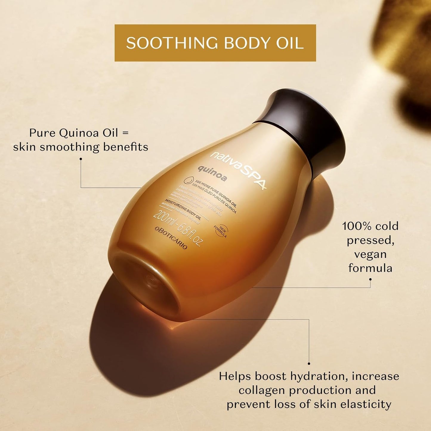 Nativa SPA by O Boticario Quinoa Hydrating Body Oil, Soft and Healthy Skin, 6.8 oz. (200 ml)