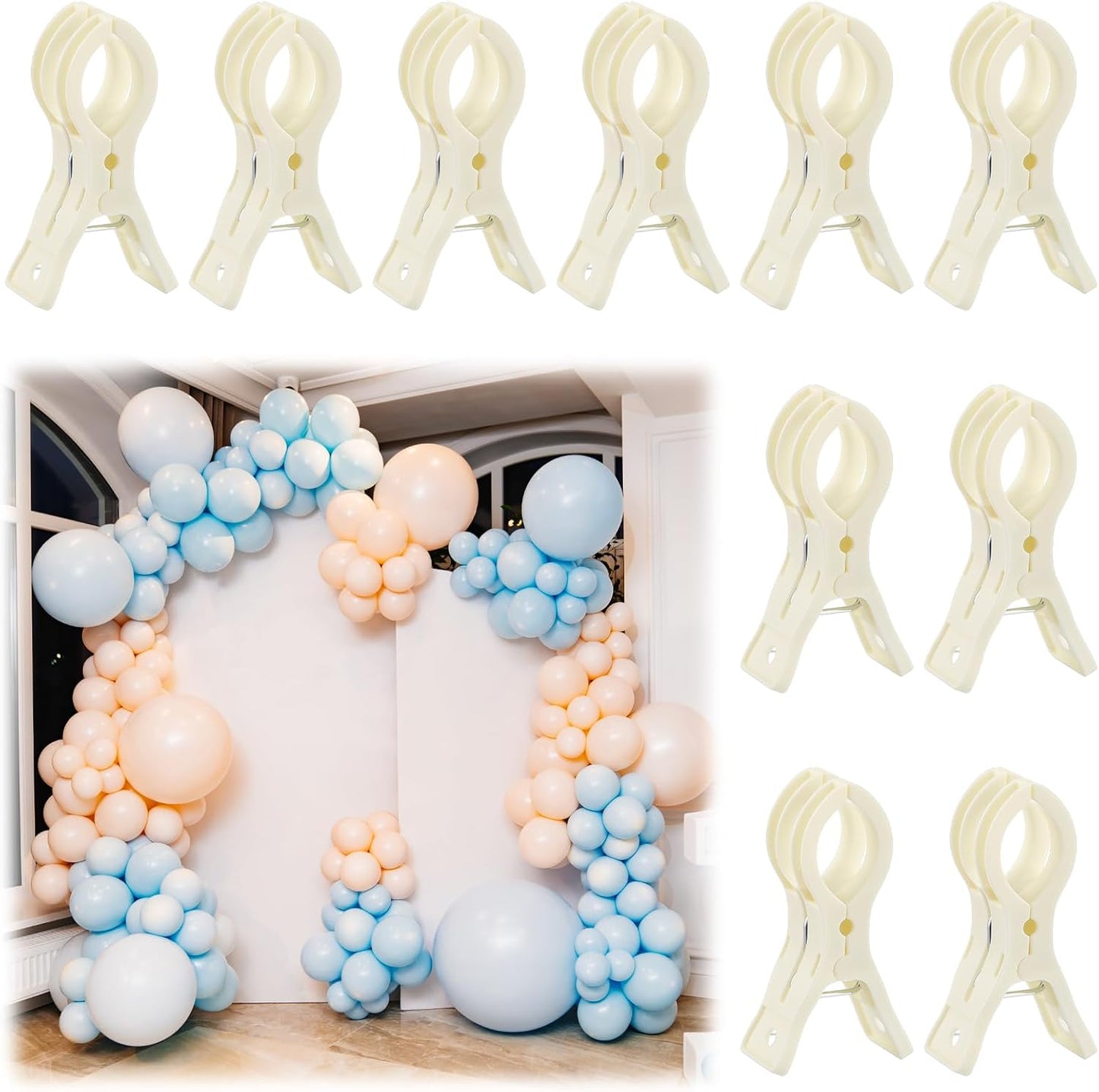 LemonRoad 10 Pack Large Balloon Arch Clips Plastic Transparent Backdrop Spring Clamps 3.5 Inch Heavy Duty Clip for Balloon Arch Kit Birthday Decoration Crafts Woodworking Photography Studios (Beige)