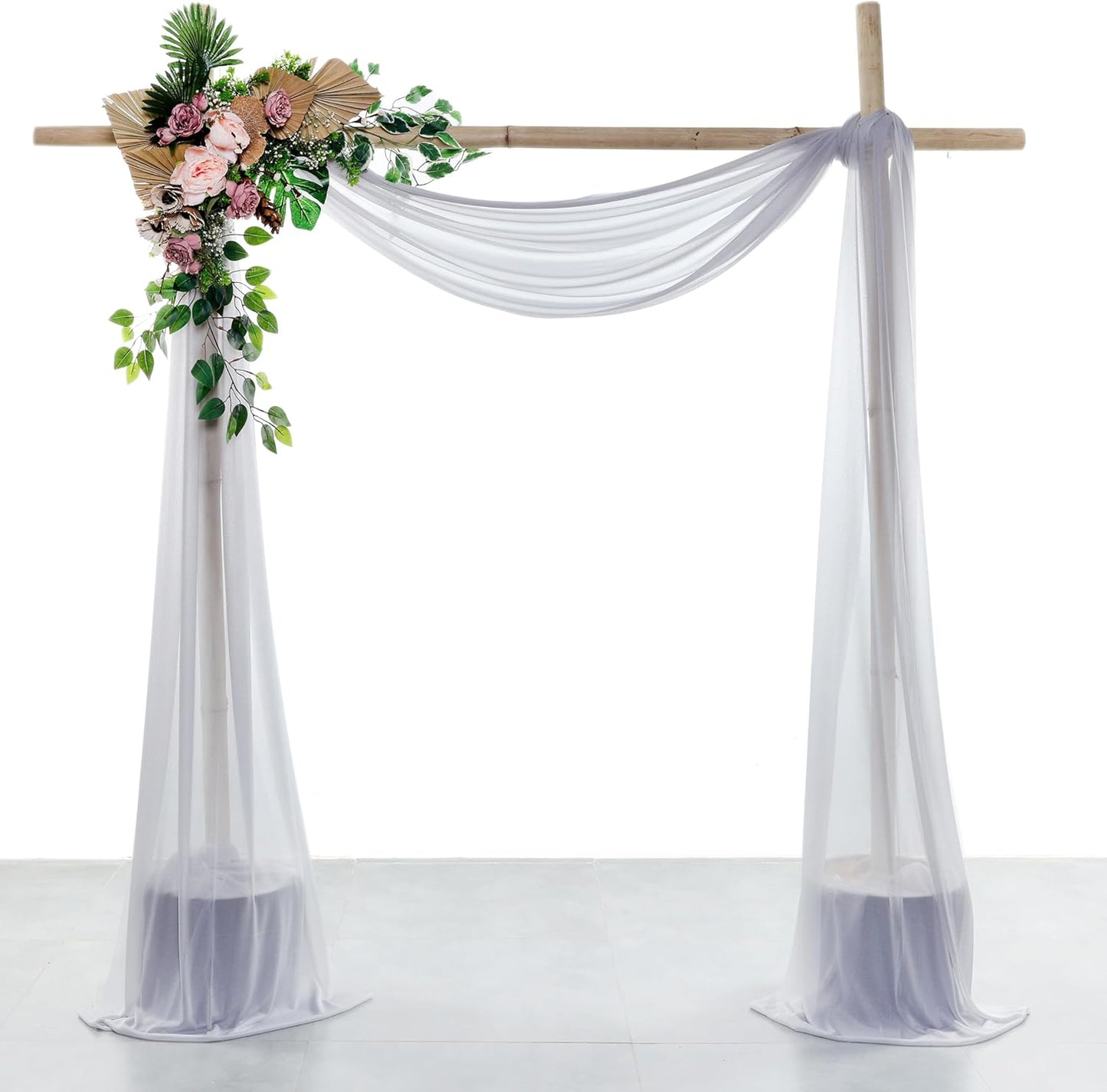 VDS Pack of 2 Panel (30 Inch X 30 Feet) Wedding Arch Draping Fabric Sheer Chiffon Fabric Drapery for Wedding Ceremony Reception Swag Backdrop Canopy Chuppah ARBO Altars Decoration (Cool Grey)