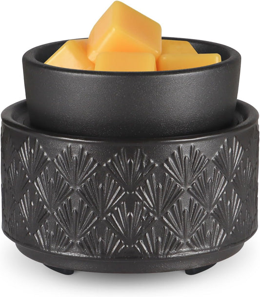 mocosa Ceramic Wax Warmer Wax Melt Warmer for Scented Wax 3-1 Electric Candle Warmer Home Fragrance Wax Burner as Gifts for Mom Grandma Women(Black-Fan Shaped)