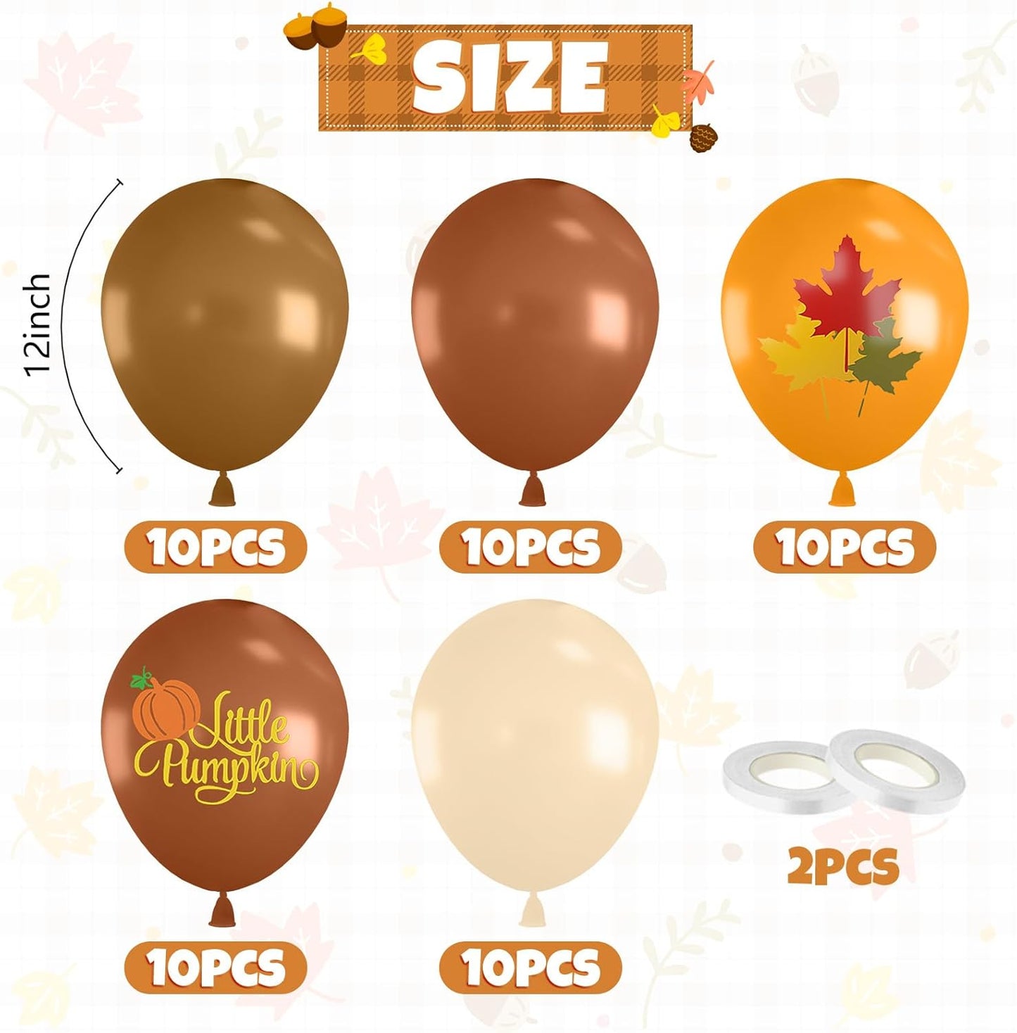 Fall Balloons, 52 PCS Brown Burnt Orange Autumn Balloons with Metallic Gold Confetti Balloon, Brown Sand White Balloon for Thanksgiving Gradution Pumpkin Baby Shower Fall Party Decorations