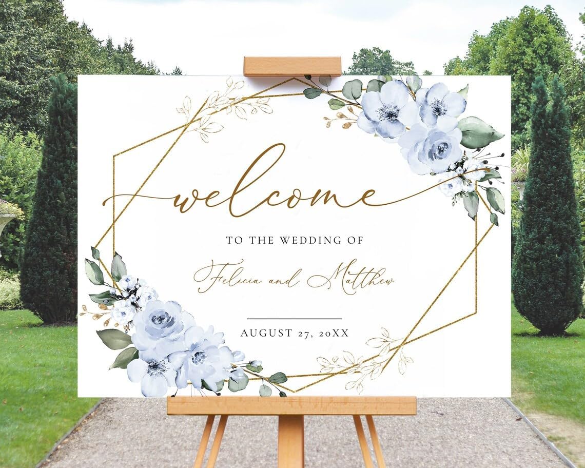 Greenery Wedding Welcome Sign, Dusty Blue Roses To The Wedding Of Signs