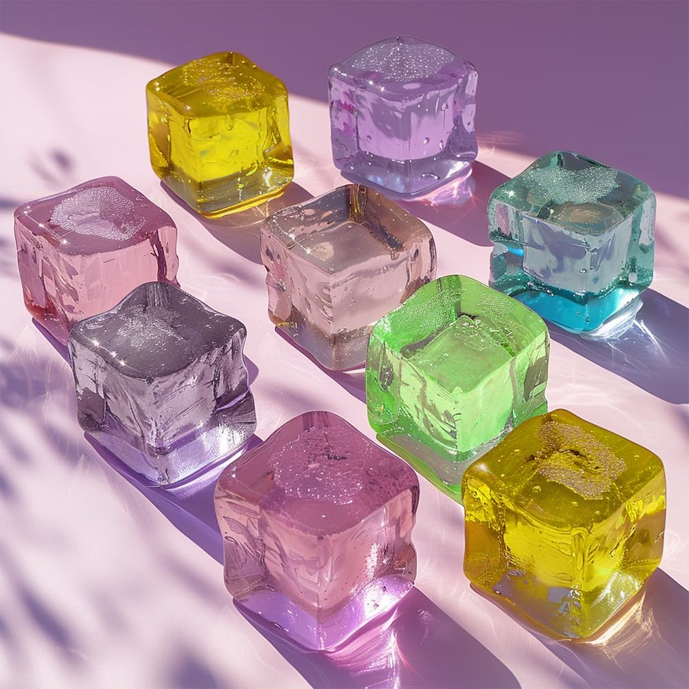 HappyFiller 76 PCS Crystal Square Small Acrylic Ice Cubes Clear Artificial Ice Rocks for Photography Props,Food Display,Vase Filler,Table Scatters,Crafts,0.7 Inch, Multi Colors