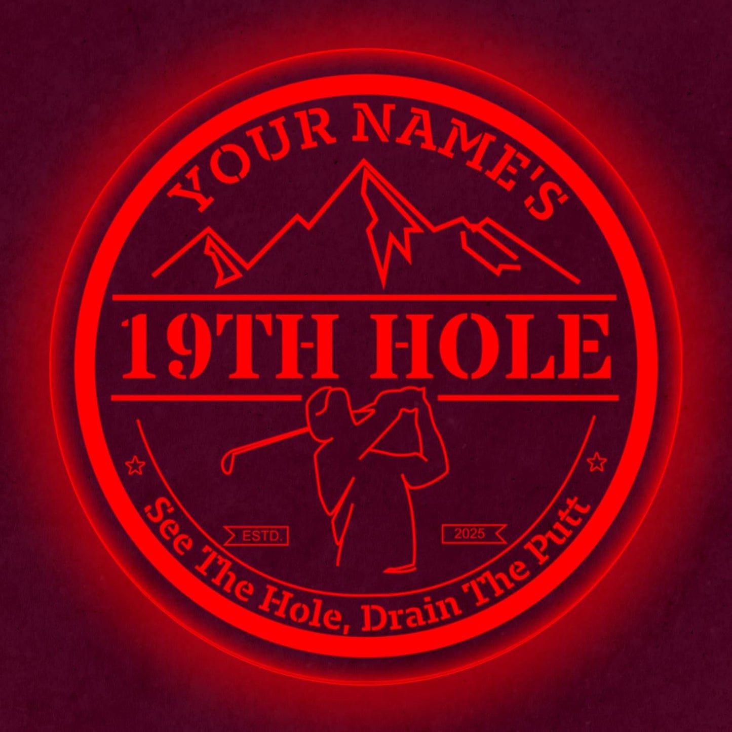 Custom 19th Hole Golf Bar Sign – Personalized LED Color Changing Acrylic Wall Decor for Home Bar, Man Cave, or Patio (19th Hole, 12 INCHES)