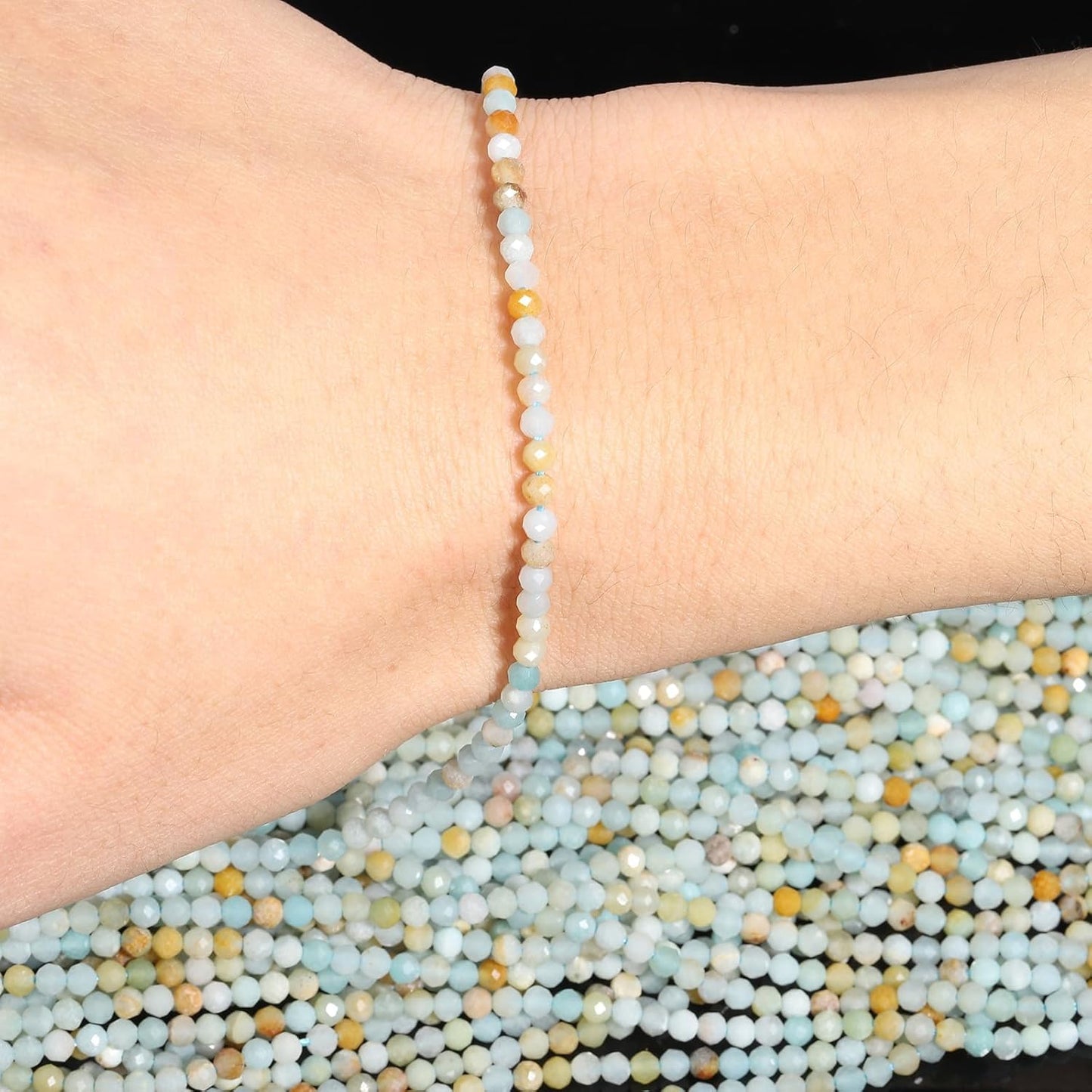 Song Xi 120pcs 3mm Natural Amazonite Gemstone Beads Faceted Round Loose Stone Beads for Jewelry Making