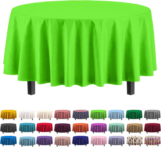 Exquisite 12-Pack Premium Plastic 84-Inch Round Tablecloth, Lime Green