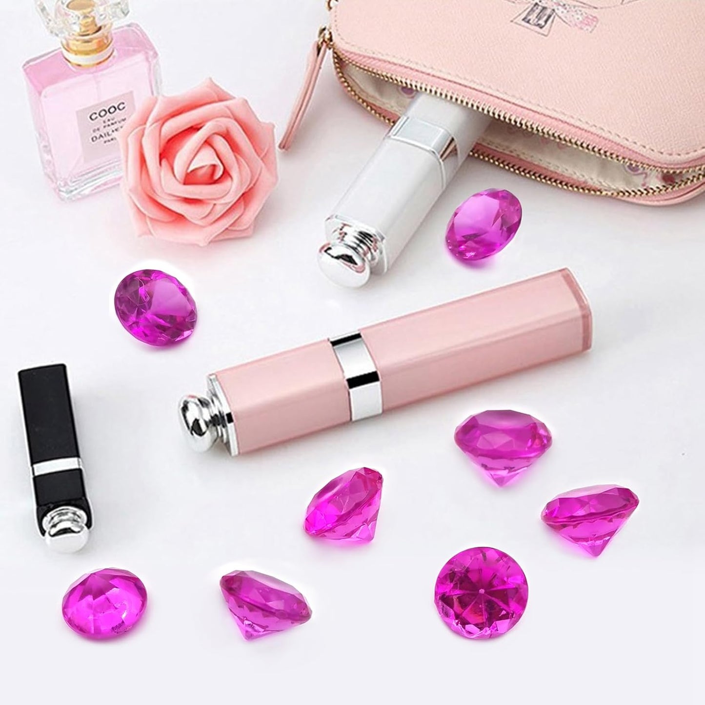 100 PCS Acrylic Diamond Gems, Rose Color Acrylic Diamonds Vase Filler 1 Inch Acrylic Gemstones Fake Gems Plastic Gems for Home Table Scatters Party, Event, Wedding, Arts & Crafts, Birthday Decorations