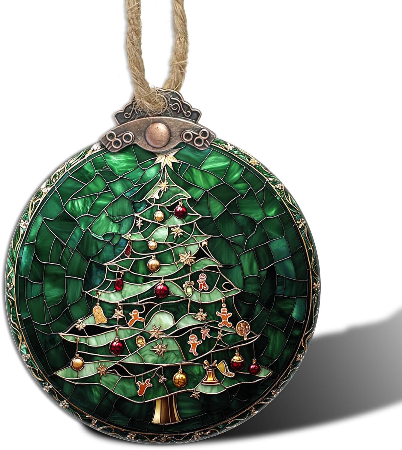 Stained Glass Christmas Decorations, Small Bell Pendant Suncatcher for Window Christmas Tree Hanging Ornaments Retro Green Sun Catcher Xmas Decor Gifts for Women Men Mom Nana Friend