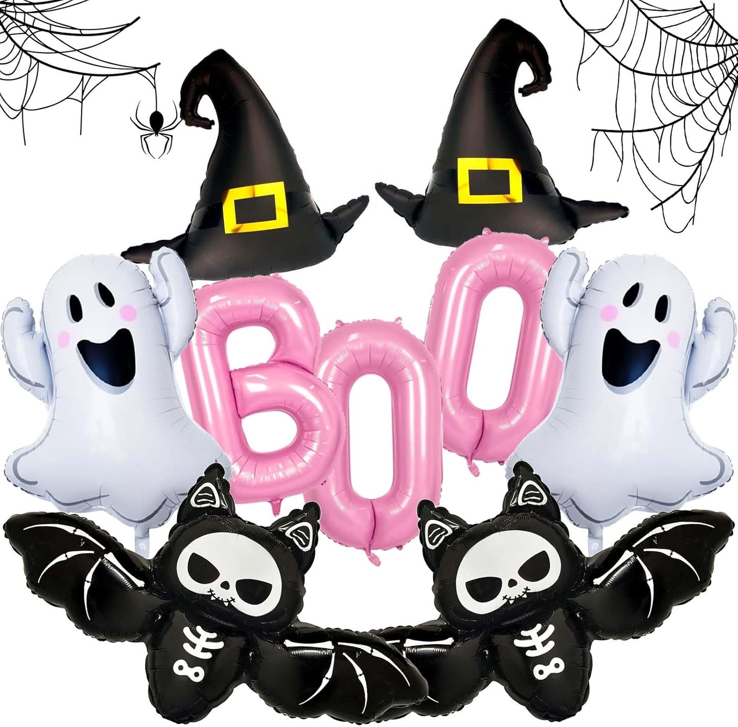 Halloween Balloons Decorations, Pink Boo Letter, Ghost, Bat, Wizard's Hat Foil Balloon for Halloween Party Decorations