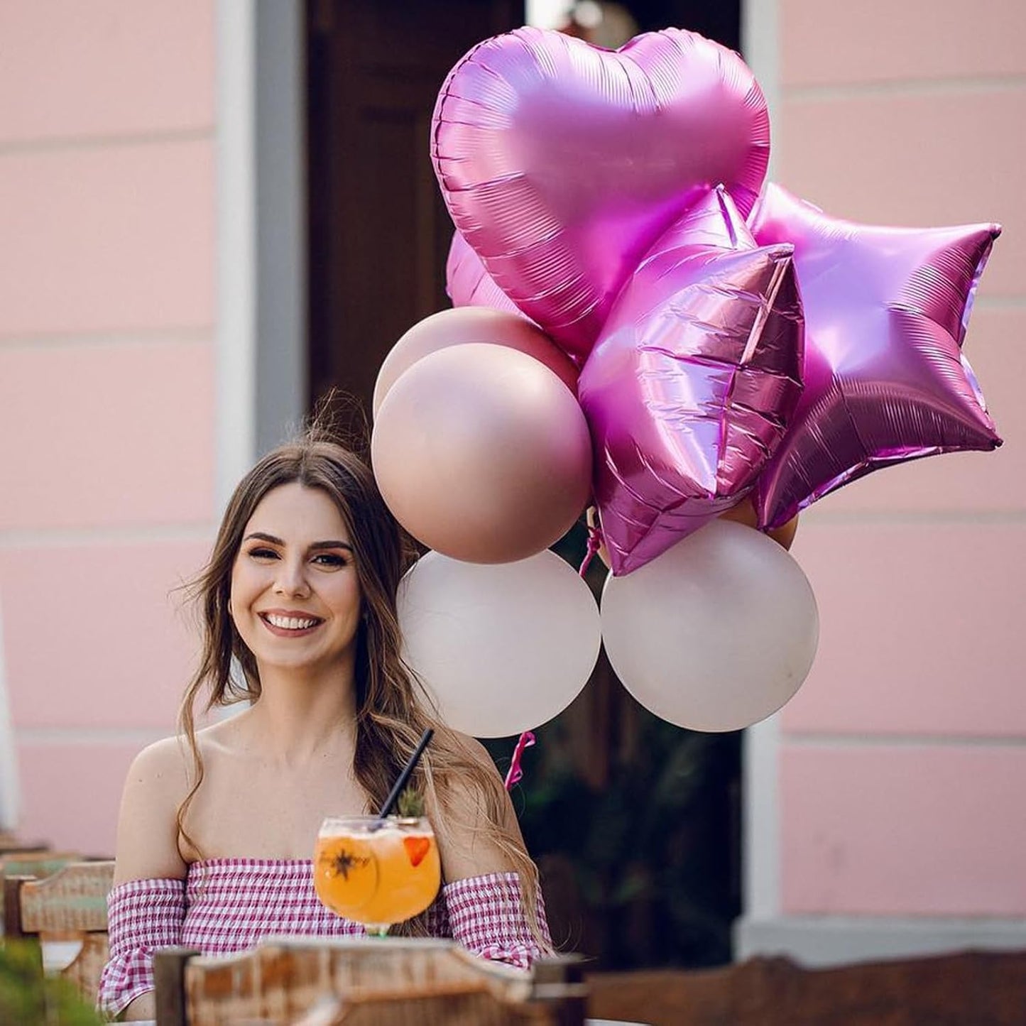 Biapian Pink Foil Heart Balloons, 10PCS Pink Heart Shape Balloons Valentines Balloons, 18inch Pink Foil Balloon for Helium Birthday Decorations for Girls Women for Valentines Day, Wedding, Baby Shower