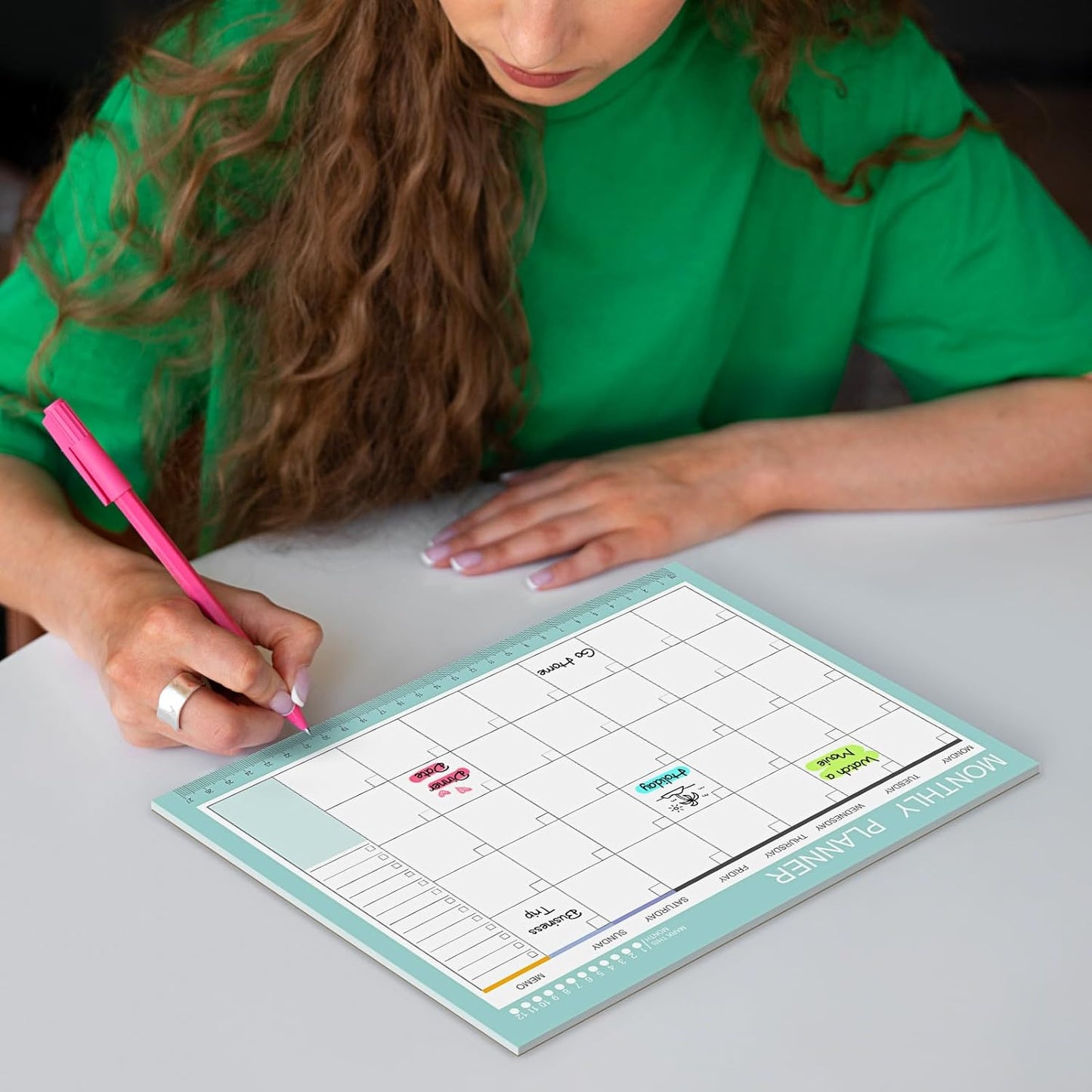 Phyxin Undated Planner, 54 Sheets Blank Calendar, 11.2" x 8.3" Monthly Calendar Planner, Tear Off Undated Monthly Planner with Memo for Women, Students, Teachers, Green