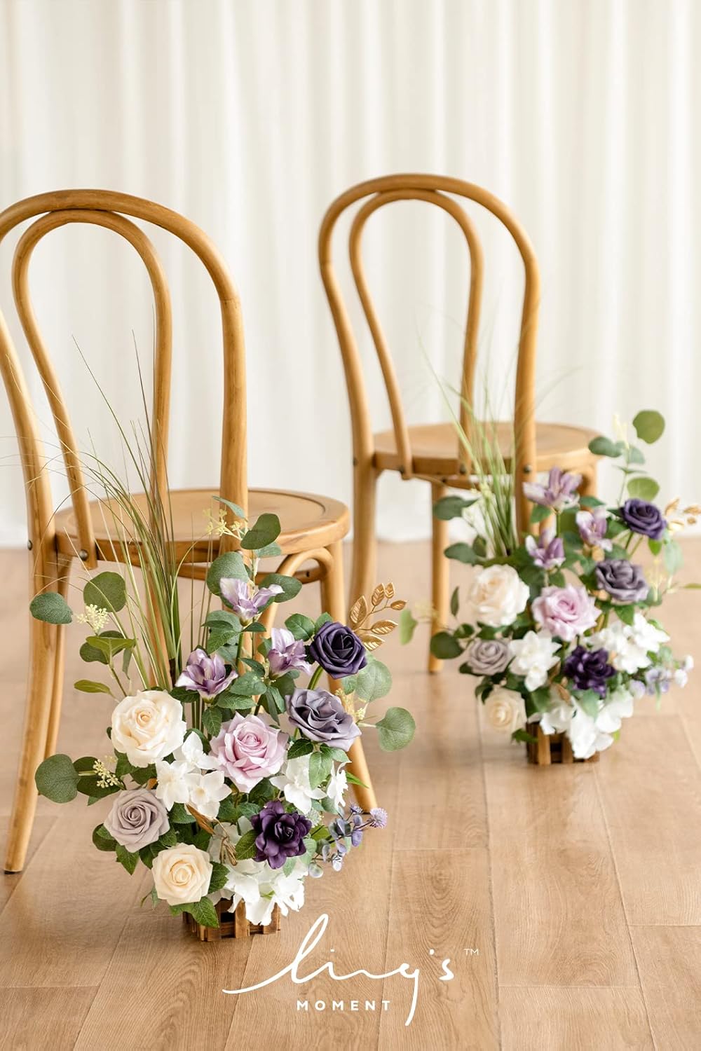 Ling's Moment 17.5" Tall Standing Artificial Flowers Arrangements 4 pcs Wedding Aisle Runner Chair Decorations Lilac & Gold Centerpieces for Ceremony Reception Rose Floral Party Outdoor Decor