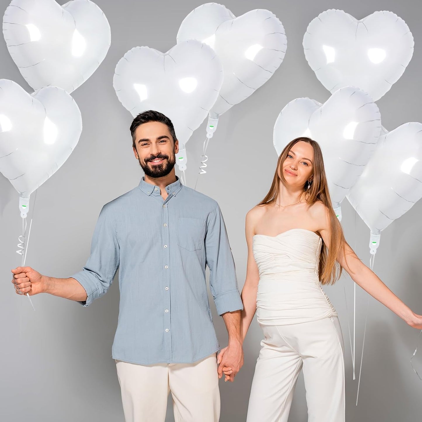 24 White Heart Balloons, 18 inch Heart Shape Foil Balloons for Love, Valentine, Birthday, Wedding, Engagement, Baby Shower & Valentine Day Decorations