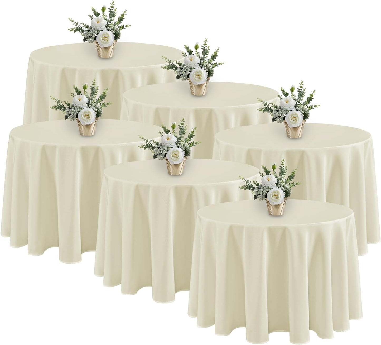 Fitable 6 Pack Ivory Tablecloths for Round Tables-108 Inches in Diameter-Stain Resistant and Washable Table Clothes,Polyester Fabric Covers Wedding,Party,Banquet,Formal Events (130g-QW6P-108Ivory)