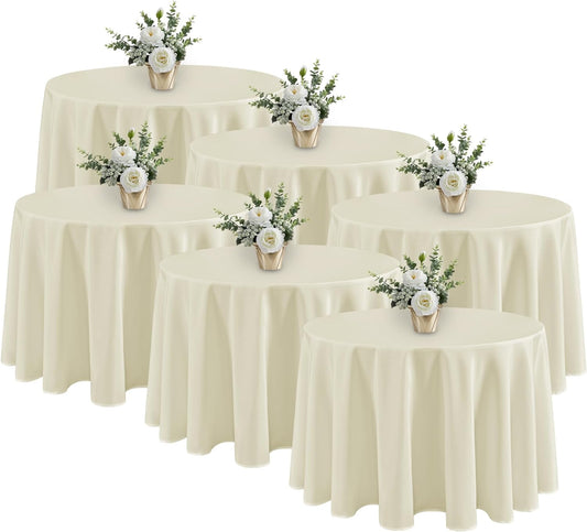Fitable 6 Pack Ivory Tablecloths for Round Tables-108 Inches in Diameter-Stain Resistant and Washable Table Clothes,Polyester Fabric Covers Wedding,Party,Banquet,Formal Events (130g-QW6P-108Ivory)