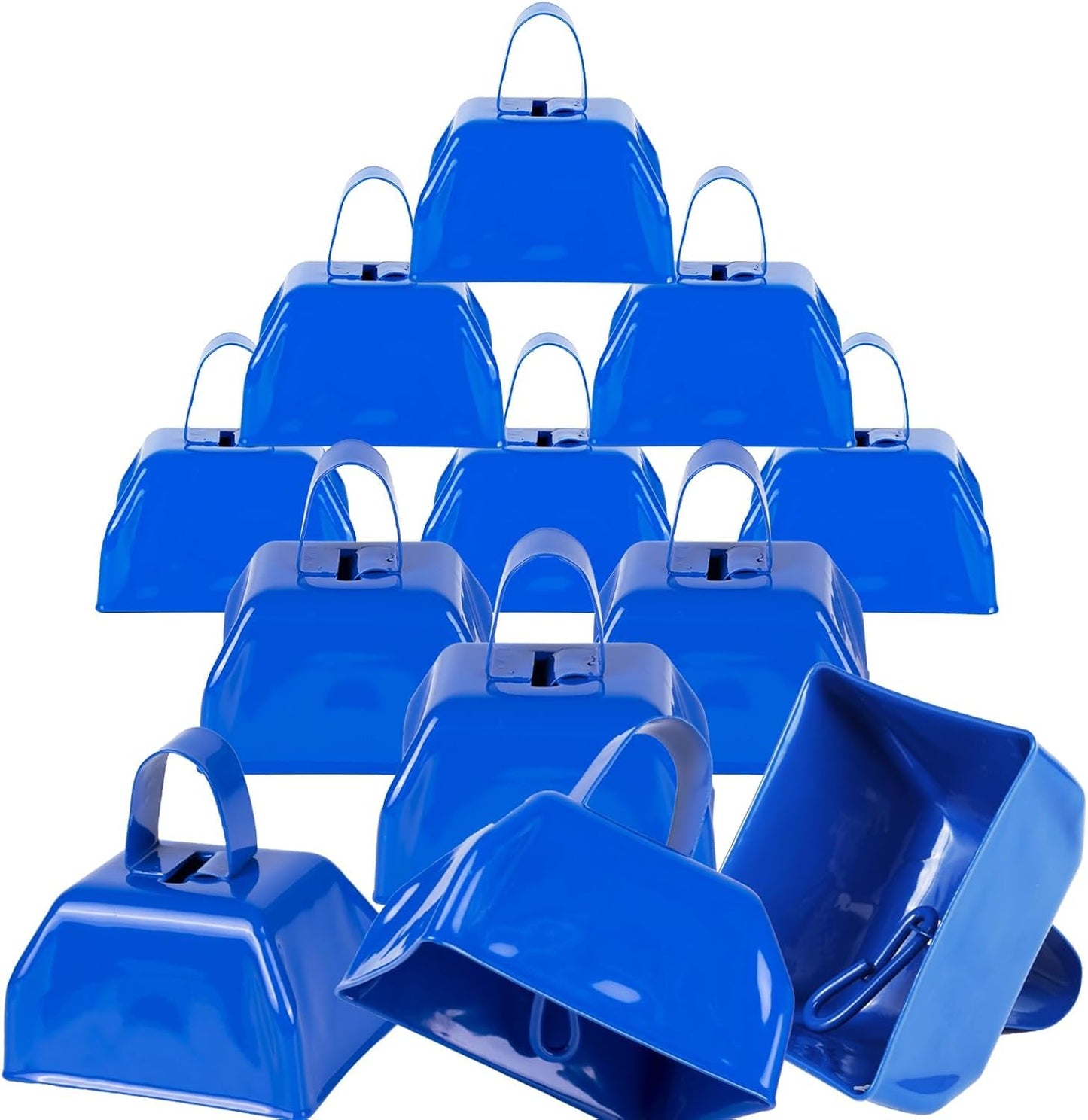 Cow Bells Noise Makers Blue Cheering Bell for Sporting Events: 12 Pcs Metal Cowbells with Handle - Small Loud Bell Bulk Hand Percussion for Football Games Graduation Weddings-Blue