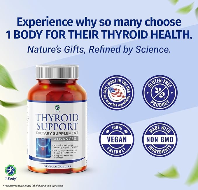 1 Body Thyroid Support Supplement, 90-Day Supply, 3 Pack with B12, Iodine, Zinc, Selenium, Ashwagandha, Non-GMO Vegetarian Formula