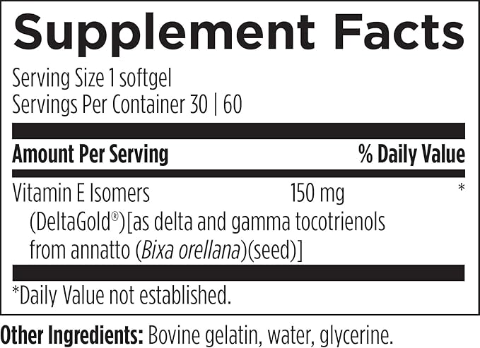 Designs for Health Annatto-E 150mg Tocotrienols - DeltaGold Vitamin E Complex Supplement with Delta + Gamma Tocotrienols - Cardiovascular, Healthy Aging + Antioxidant Support - Non-GMO (30 Softgels)
