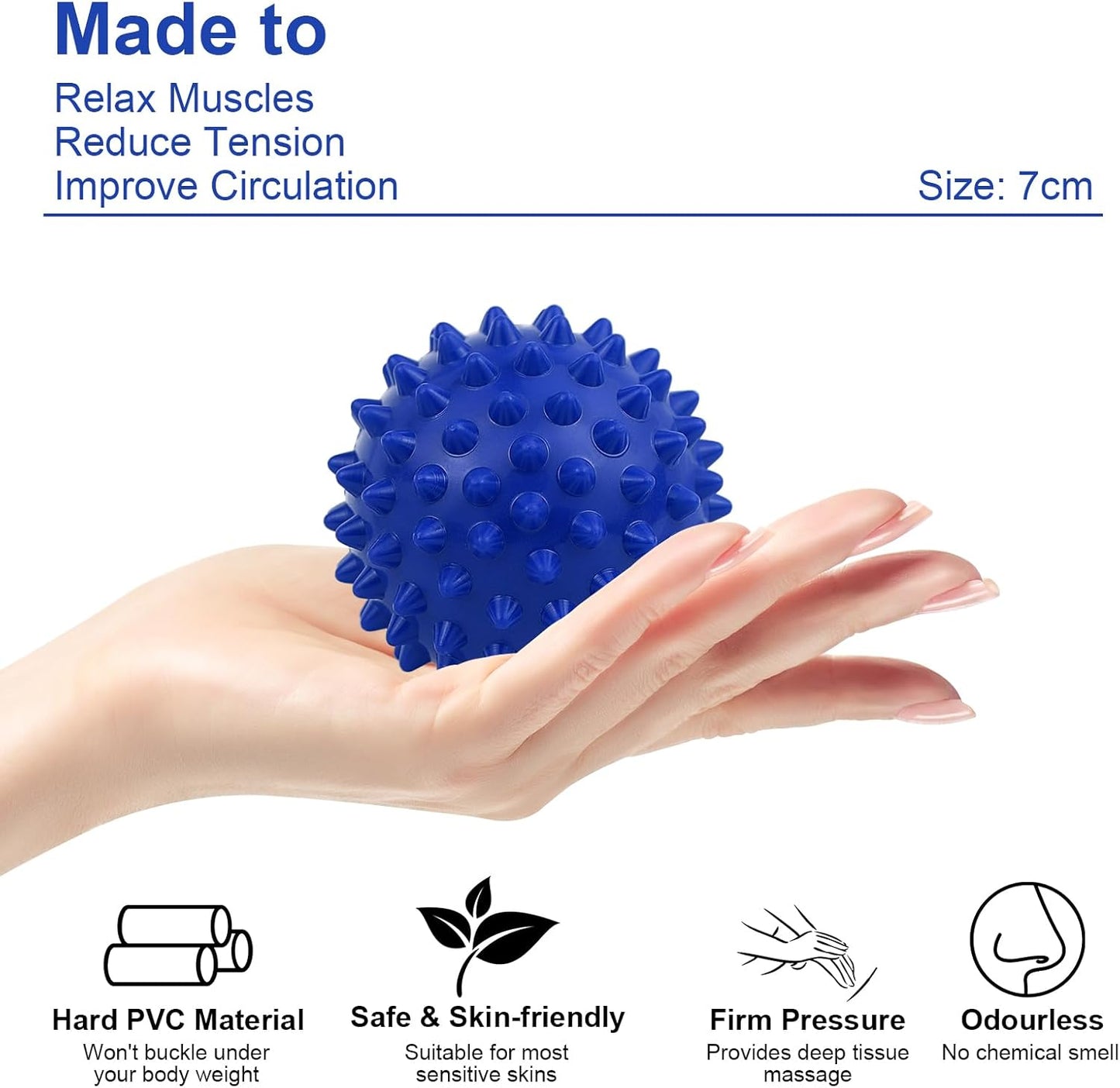 Physical Massage Therapy Ball Set: Lacrosse & Spiky Ball Set for Stress Relief, Muscle Therapy, Myofascial Release, Portable Pain Relief Tool for Gym Office Home Use (Blue-Blue)