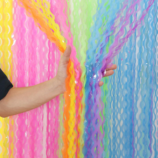 4 Pack Colorful Foil Fringe Curtain Backdrop - 3.3 x 6.6ft Wavy Rainbow Tinsel Backdrop Curtain Metallic Streamers Holiday Photo Booth Party Decorations