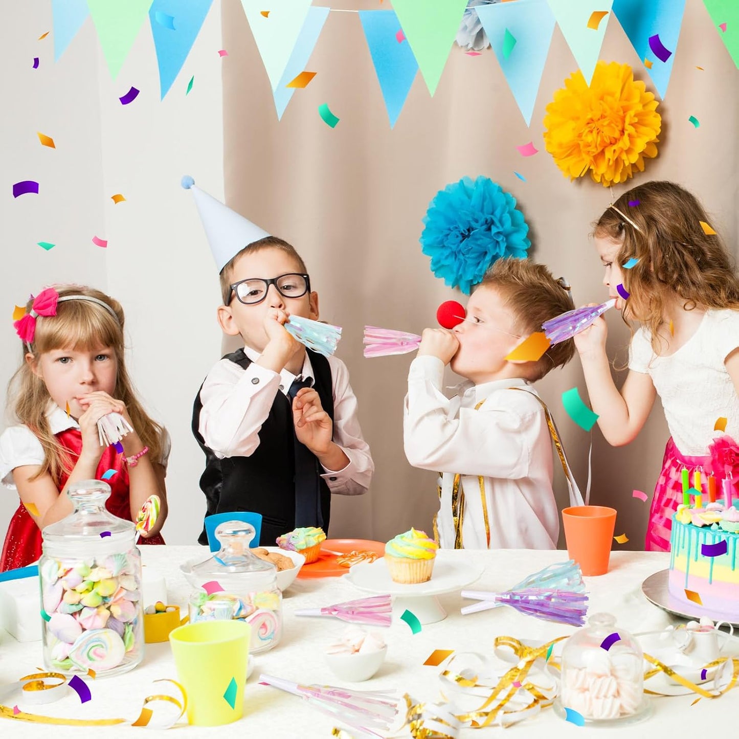 36 pcs Party Blowers, Noise Makers Glitter Metallic Fringed Party Horns for Birthday Blow Horns Graduation Sporting Party Favors Supplies