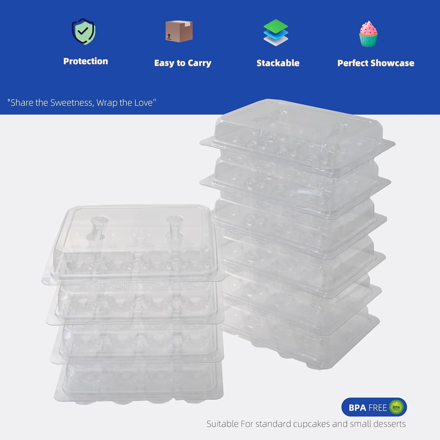 Cupcake Carriers for 12 Cupcakes,Premium Crystal-Clear Cupcake Boxes - 12 Sets of 10-Pack Standard Size, Easy Access, Eco-Friendly