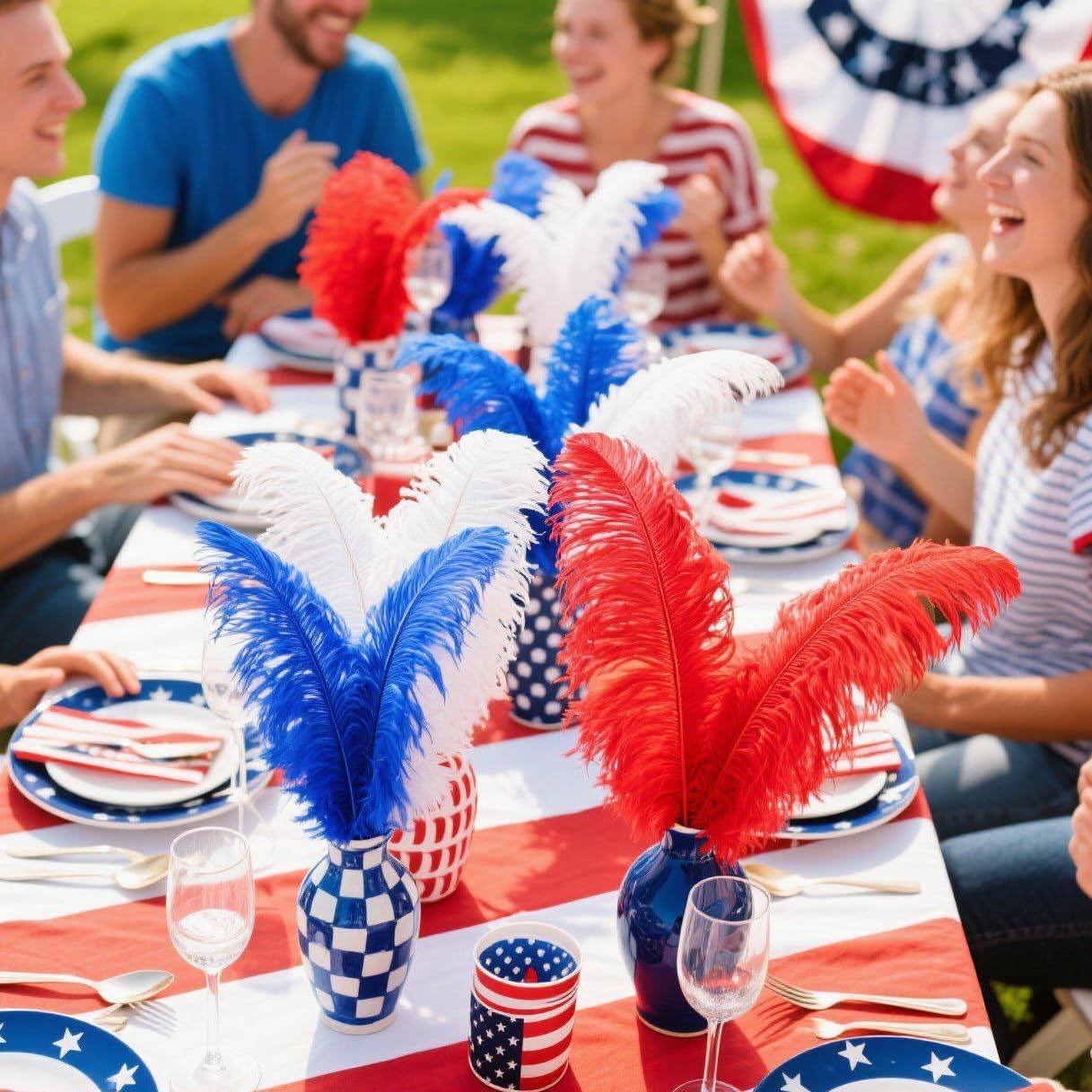 Holmgren Red White and Blue Ostrich Feathers - 20pcs Making Kit 22 Inch 4th of July Decor Ostrich Feathers Bulk for Vase, Floral Arrangement, Wedding Party Centerpieces and Home Decorations
