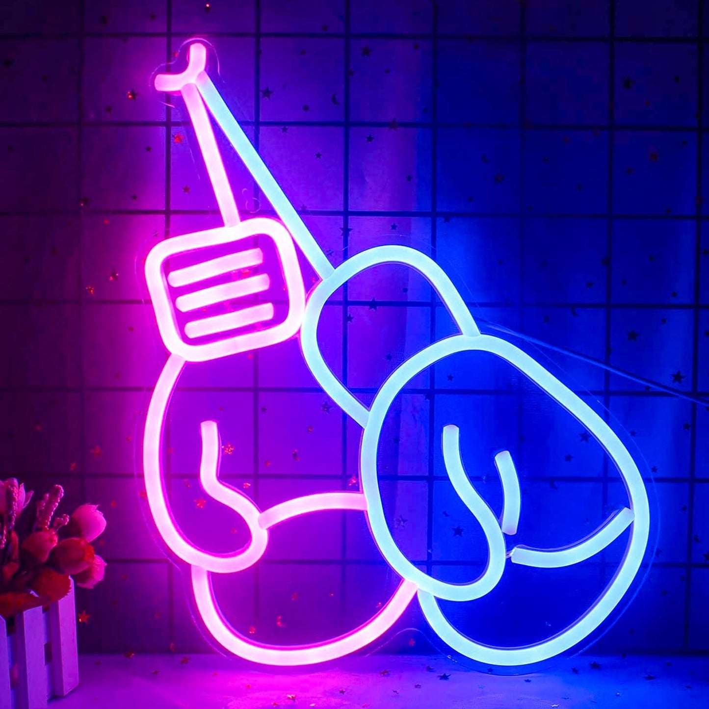 Lucunstar Boxing Gloves Neon lights Pink Blue LED Light Sign Boxing Gloves Neon Signs for Gym Wall Decoration Boxing Gloves Neon Light with USB/Switch,Room Decor, Man Cave Decor for Men