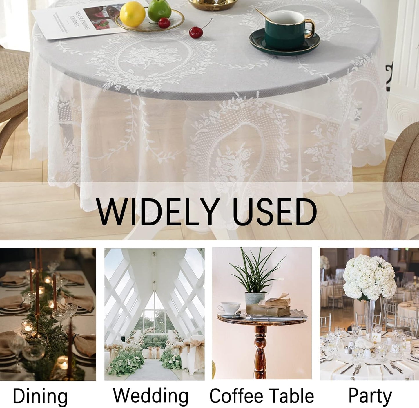 Jeloris Round Lace Tablecloth with Elegant Scalloped Bottom for Any Special Event Such as Wedding, Birthday Party, Baby Shower, Anniversary (78 inch, Style 6)