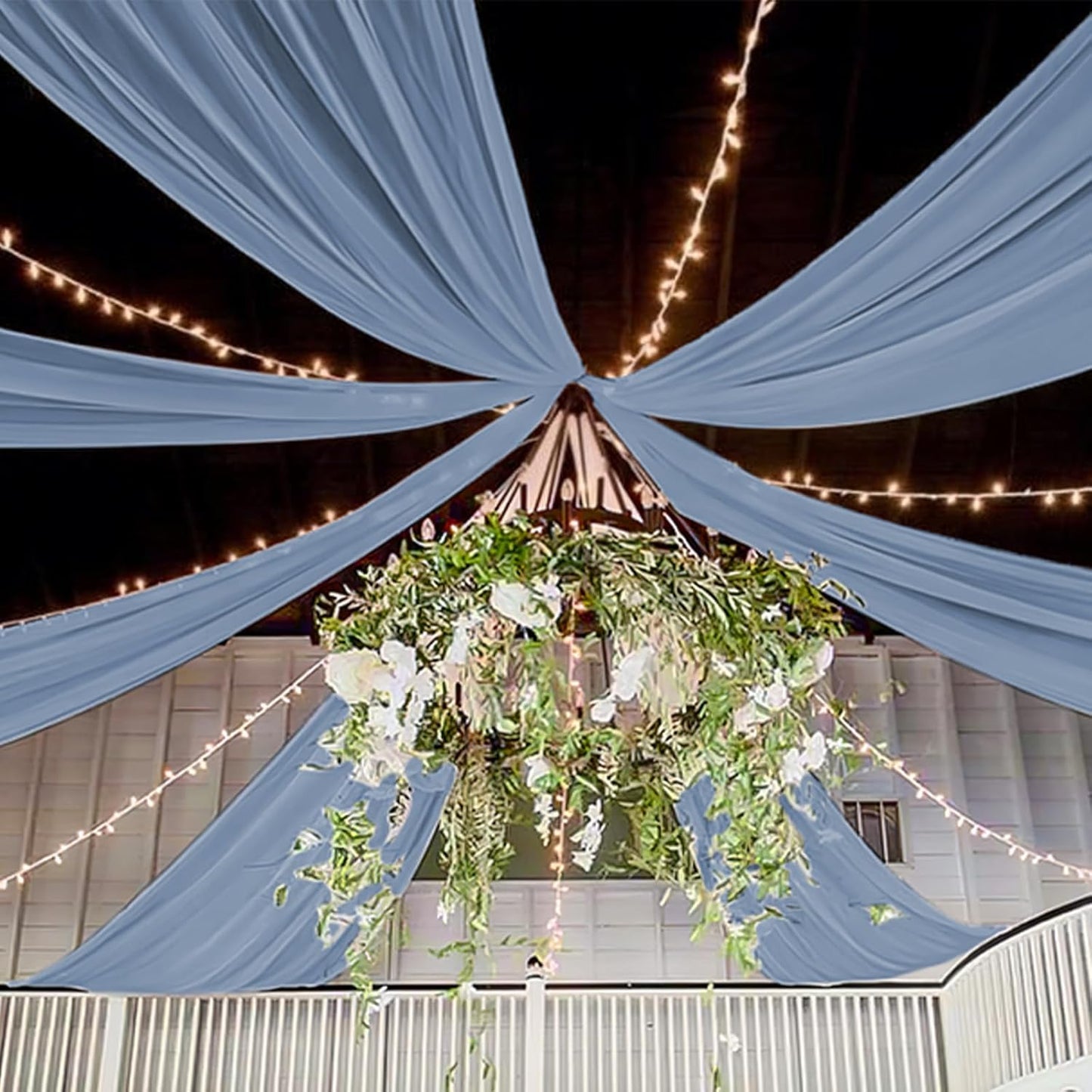 6 Panels Dusty Blue Ceiling Drapes for Wedding 5ftx10ft Chiffon Fabric Arch Draping Curtains Sheer Drapery for Party Ceremony Birthday Baby Shower Reception Stage Swag Ceiling Decorations