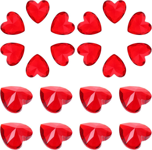 HEALLILY 20pcs Glass Red Heart Crystals Rhinestones Diamonds Valentines Day Wedding Table Scatter Confetti Vase Fillers