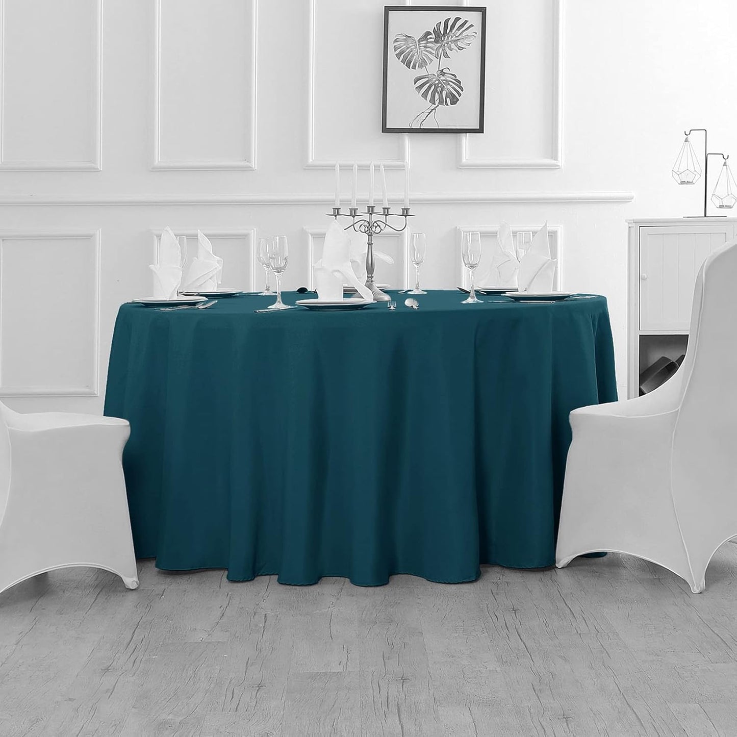 Fokitut 2 Pack Waterproof Round Tablecloth, 120 Inch, Stain Resistant and Wrinkle Polyester Table Cloth, Fabric Table Cover for Kitchen Dining, Wedding, Party, Holiday Dinner-Peacock Blue