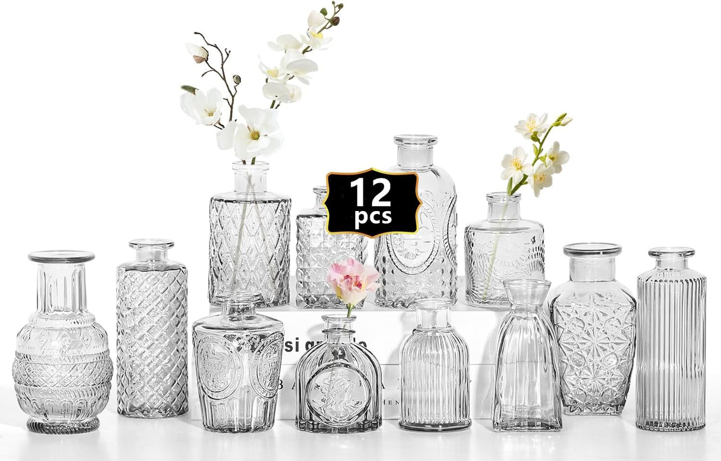 12pcs Mini Bud Vases As Wedding Centerpieces for Tables,Clear Bud Vases for Flowers,Small Flower Vases Suitable for Birthday Party,Anniversary,Wedding Reception,Baby Shower (Clear)