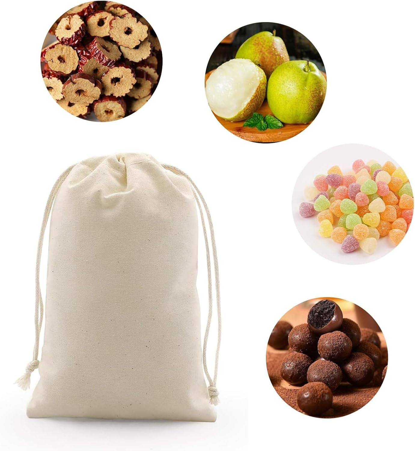 gobyhumm 50 Pieces Pure Cotton Drawstring Bags Muslin Bags Sachet Bag for Home Supplies （5 * 7"）