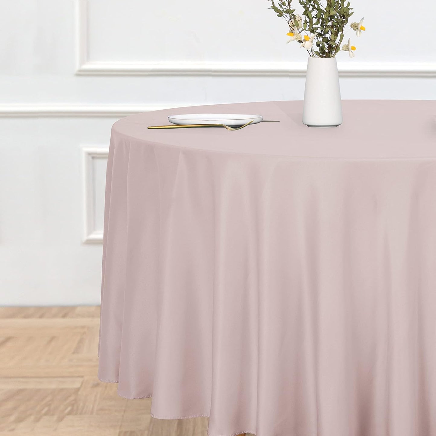 sancua Round Tablecloth - 108 Inch - Water Resistant Spill Proof Washable Polyester Table Cloth Decorative Fabric Table Cover for Dining Tables, Buffet Parties and Camping, Blush